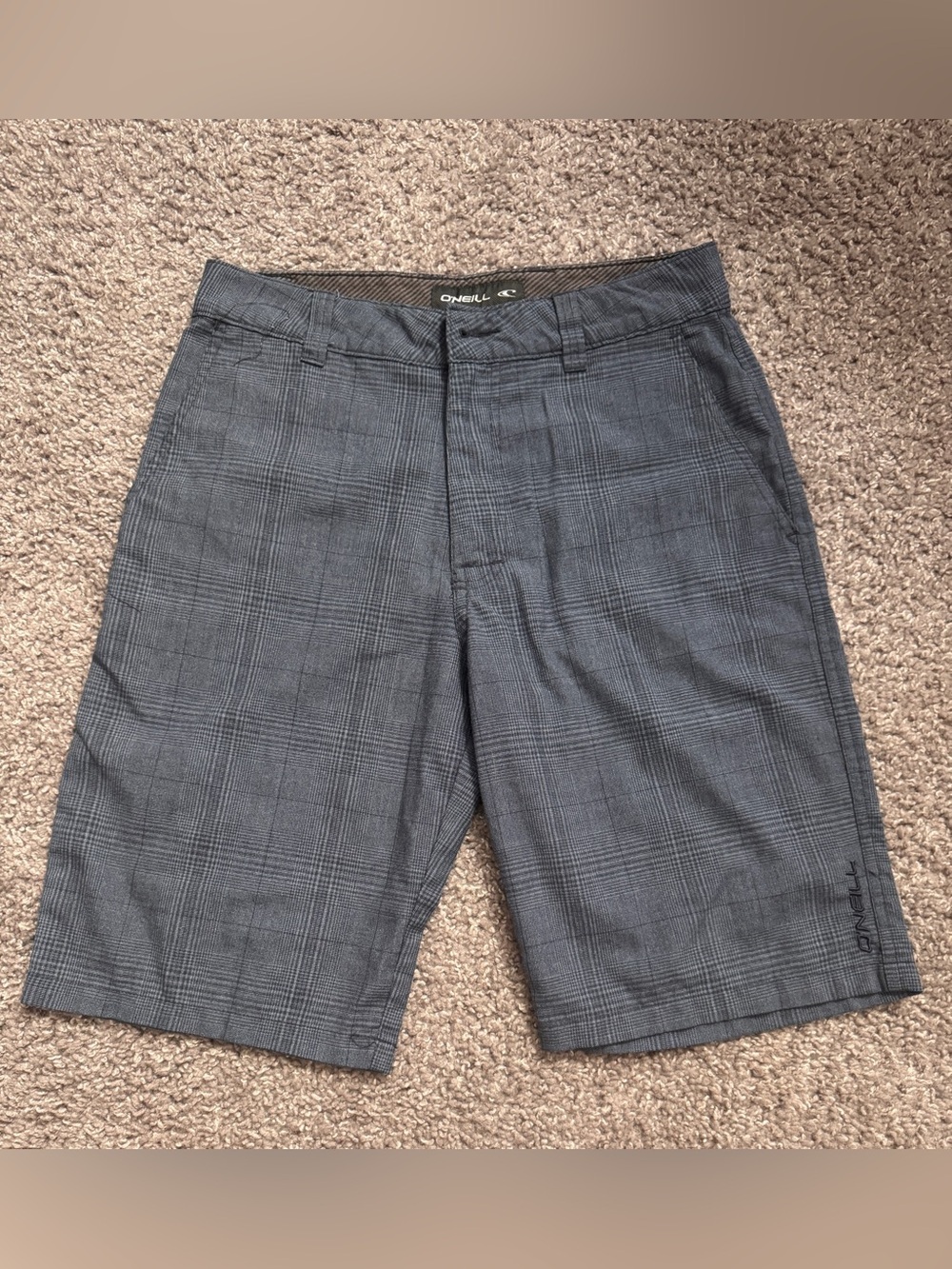 O'Neill Men's Gray Plaid Flat-Front Shorts-28